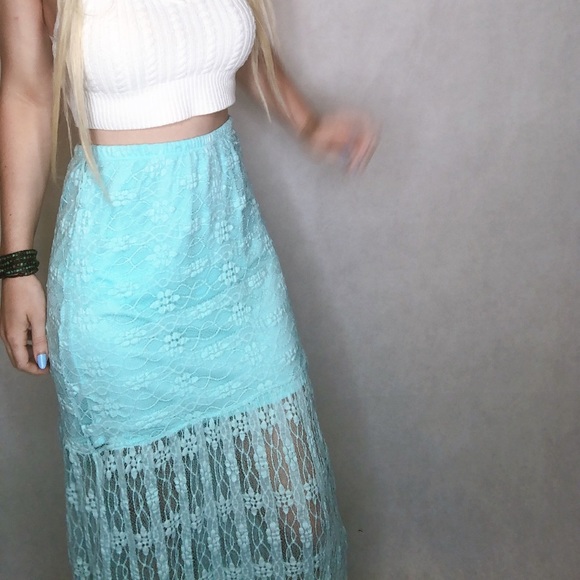 🦋✨ bright blue vacation maxi skirt long lace - Picture 5 of 11